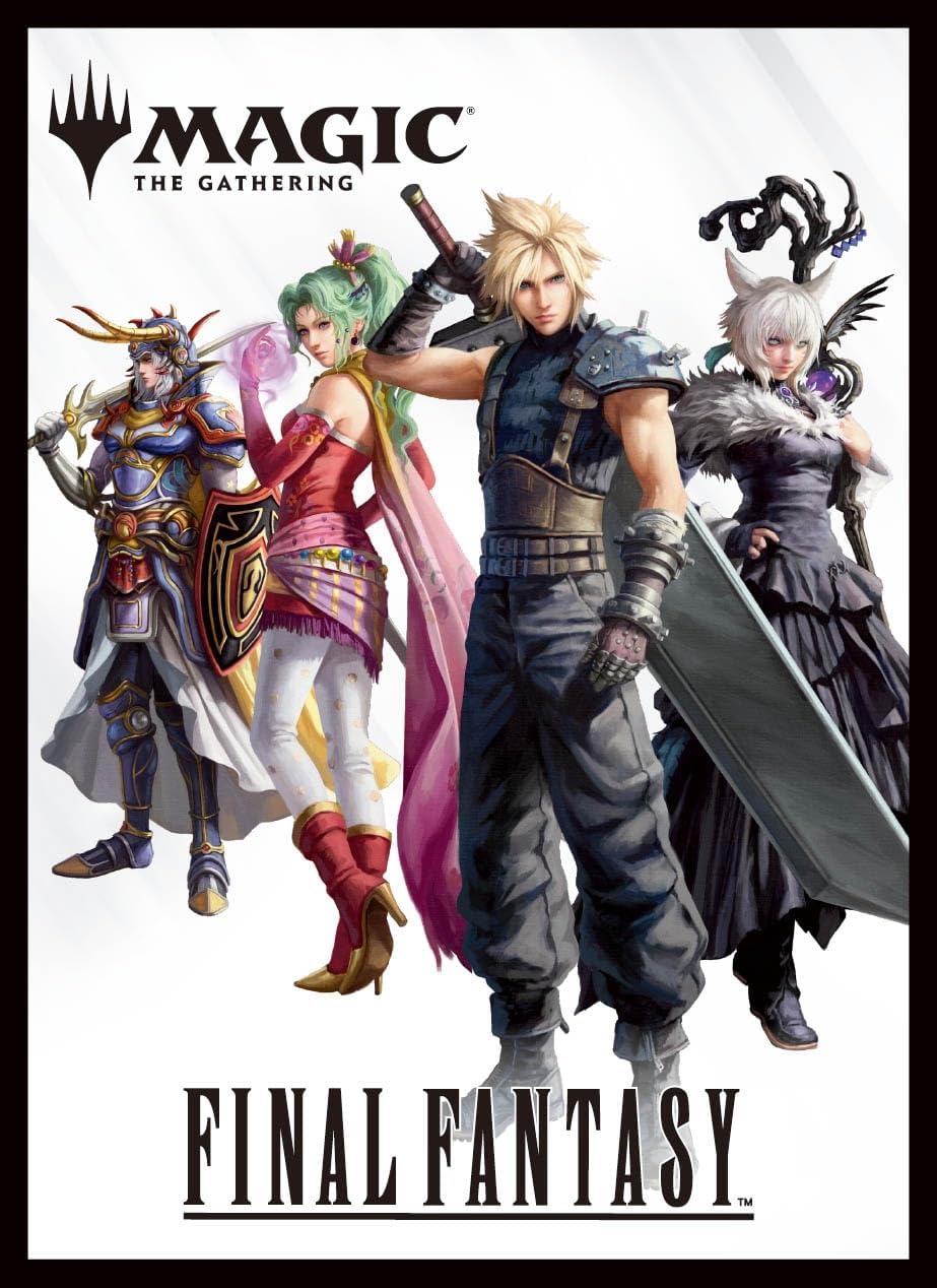 Four characters from 'Final Fantasy' with 'Magic: The Gathering' logo and text below.
